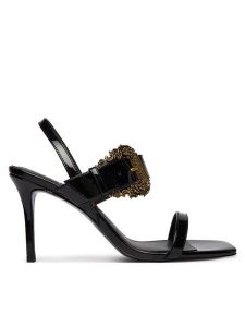 Versace Jeans Couture Sandały 80VA3S71 ZS190 899 Czarny. Czarne sandały Versace Jeans Couture, bez wzorów, z jeansu, bez obcasa, na szpilce, bez zapięcia. Za 506,99 zł.