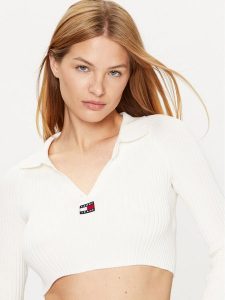 Tommy Jeans Sweter DW0DW14950 Écru Slim Fit. Swetry klasyczne Tommy Jeans, m, z jeansu, bez kołnierzyka. Za 299,99 zł.