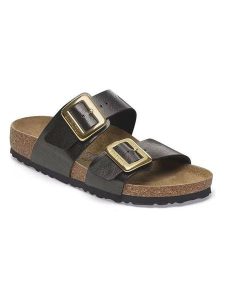 Birkenstock Klapki "Sydney" w kolorze czarnym rozmiar: 38. Czarne klapki Birkenstock, bez wzorów, z otwartym noskiem, bez obcasa. Za 427,45 zł.