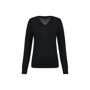 Damski sweter z merynosów z dekoltem v-neck Kariban Premium. Czarne swetry klasyczne KARIBAN, na zimę, z wełny, bez kołnierzyka. Za 297,00 zł.