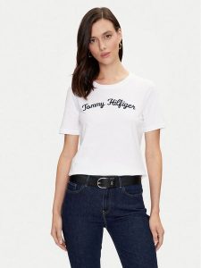 Tommy Hilfiger T-Shirt Script WW0WW42589 Biały Regular Fit. Białe t-shirty TOMMY HILFIGER, s, bez wzorów, z bawełny, bez kołnierzyka, bez ramiączek. Za 149,99 zł.