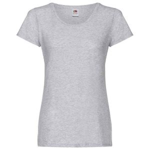 Koszulka Damska Oryginalna Wrzosowa. Szare bluzki FRUIT OF THE LOOM, xl, bez wzorów, sportowe, bez kołnierzyka, bez ramiączek. Za 37,99 zł.