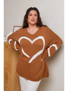 Curvy Lady Sweter w kolorze jasnobrązowym rozmiar: 40/42. Brązowe swetry oversize Curvy Lady, bez wzorów, ze splotem, bez ramiączek. Za 100,99 zł.