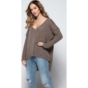 Mocca Nowoczesny Moherowy Sweter z Dekoltem V. Swetry klasyczne marki Molly.pl. W wyprzedaży za 90,93 zł.