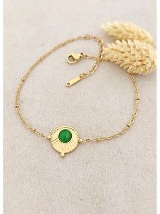 Nakkash Pozłacana bransoletka z elementami ozdobnymi rozmiar: onesize. Zielone bransoletki Nakkash, z agatem, pozłacane. Za 39,99 zł.