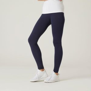 Legginsy fitness damskie Domyos slim. Niebieskie legginsy DOMYOS, bez wzorów, z bawełny. Za 49,99 zł.