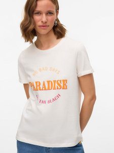 Vero Moda Koszulka "Mella" w kolorze białym rozmiar: XL. Białe bluzki Vero Moda, xl, bez wzorów, z bawełny, bez kołnierzyka, bez ramiączek. Za 48,28 zł.