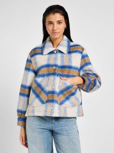 Lee Kurtka koszulowa w kolorze kremowo-niebiesko-musztardowym rozmiar: M. Brązowe kurtki Lee, m, bez wzorów, z wełny, bez kaptura. Za 271,67 zł.