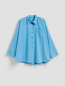 Koszula w kratę - jasnoniebieski. Niebieskie koszule Reserved, l, bez wzorów, z tkaniny, bez kołnierzyka, bez ramiączek. Za 159,99 zł.