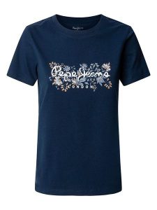 Pepe Jeans Koszulka "Rosalind" w kolorze granatowym rozmiar: L. Niebieskie bluzki Pepe Jeans, l, bez wzorów, z bawełny, bez kołnierzyka, bez ramiączek. Za 105,14 zł.