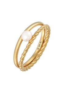 Elli PREMIUM Damski trend twisted z perłą hodowlaną słodkowodną w pozłacanym srebrze próby 925 Sterling Silver Pierścionki 1 ct. Szare pierścionki Elli PREMIUM, z perłą, pozłacane. Za 418,99 zł.