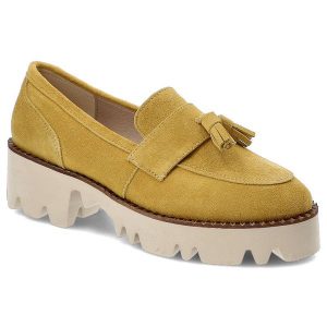 Żółte Półbuty Chebello Wygodne Skórzane Buty. Żółte półbuty CheBello, na lato, bez wzorów, ze skóry, bez obcasa, na obcasie, bez zapięcia. Za 439,00 zł.