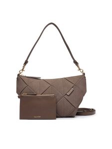 Calvin Klein Torebka Woven Sueded Shoulder Bag LV04F3694G Brązowy. Brązowe torebki klasyczne Calvin Klein, bez wzorów, ze skóry, bez dodatków. Za 569,99 zł.