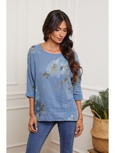 Fleur de Lin Bluzka "Johnson" w kolorze niebieskim rozmiar: XL. Niebieskie bluzki Fleur de Lin, xl, bez wzorów, z bawełny, bez kołnierzyka, bez ramiączek. Za 74,63 zł.