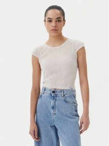 PINKO Bluzka Tambora 104773 A1ND Écru Slim Fit. Bluzki Pinko, m, bez wzorów, z bawełny, bez kołnierzyka, bez ramiączek. Za 349,99 zł.