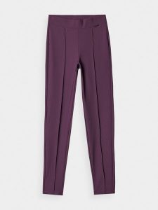 4F Legginsy dzianinowe damskie - fioletowe M. Fioletowe legginsy 4f, bez wzorów, z dzianiny, z podwyższonym stanem. W wyprzedaży za 59,99 zł.