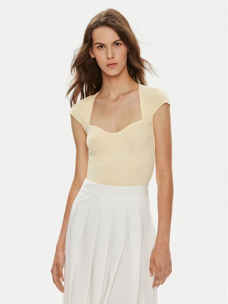 Gina Tricot Bluzka 22212 Żółty Slim Fit. Żółte bluzki Gina Tricot, xxl, bez wzorów, z syntetyku, bez kołnierzyka, bez ramiączek. Za 89,99 zł.