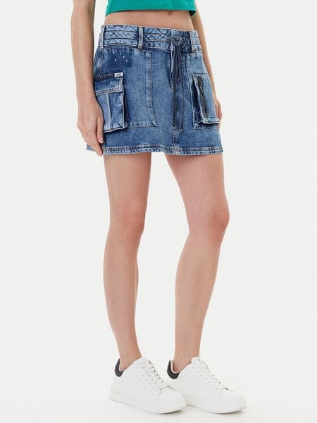 Guess Spódnica jeansowa W5YD0L D5R01 Niebieski Regular Fit. Niebieskie spódnice Guess, l, z aplikacjami, z bawełny, mini. Za 309,99 zł.