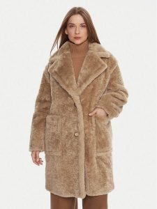 BOSS Kożuch C_Catedy 50548583 Beżowy Relaxed Fit. Brązowe płaszcze Boss, bez wzorów, z syntetyku, bez kaptura. Za 999,99 zł.