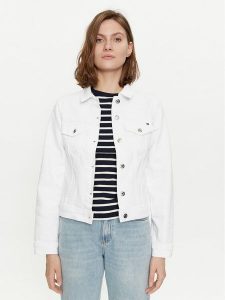Tommy Hilfiger Kurtka jeansowa WW0WW41336 Biały Regular Fit. Białe kurtki TOMMY HILFIGER, bez wzorów, z bawełny, bez kaptura. Za 519,99 zł.