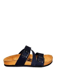 Moosefield Skórzane klapki w kolorze granatowym rozmiar: 37. Niebieskie klapki Moosefield, bez wzorów, ze skóry, z otwartym noskiem, bez obcasa. Za 105,63 zł.