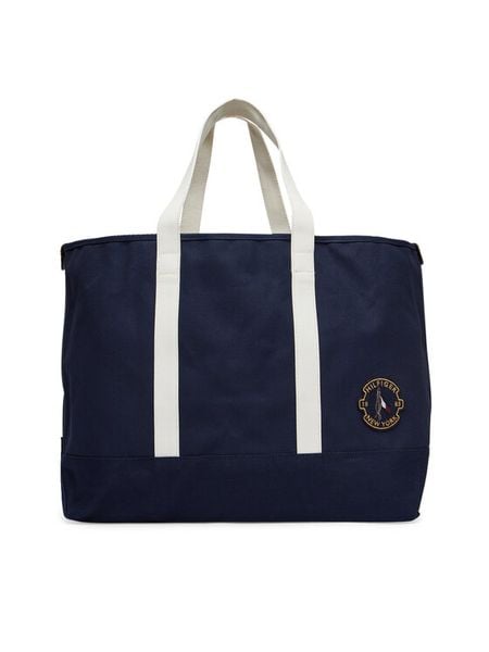 Tommy Hilfiger Torebka Th Summer Tote AM0AM13557 Granatowy. Niebieskie shopper bag TOMMY HILFIGER, bez wzorów, z materiału, bez dodatków. Za 269,99 zł.