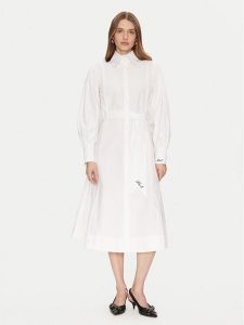 KARL LAGERFELD Sukienka koszulowa A1W13018 Biały Regular Fit. Białe sukienki KARL LAGERFELD, bez wzorów, z bawełny, bez kołnierzyka, bez ramiączek, koszulowe. Za 649,99 zł.