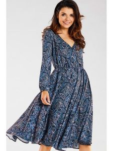 Awama Sukienka w kolorze granatowym ze wzorem rozmiar: L. Niebieskie sukienki Awama, l, bez wzorów, bez kołnierzyka, bez ramiączek, midi. Za 190,95 zł.