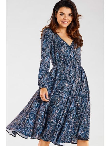 Awama Sukienka w kolorze granatowym ze wzorem rozmiar: XL. Niebieskie sukienki Awama, xl, bez wzorów, bez kołnierzyka, bez ramiączek, midi. Za 135,17 zł.