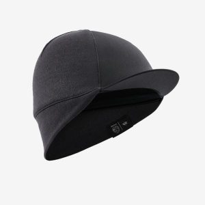 Czapka z daszkiem na rower szosowy Van Rysel Merino. Czarne czapki VAN RYSEL, bez wzorów, z materiału, eleganckie. Za 79,99 zł.