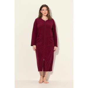 Damskie Szlafrok dwukierunkowy zamek błyskawiczny frotte miękki w dotyku. Czerwone szlafroki Ulla Popken, plus size, bez wzorów, z bawełny, plus size, bez kaptura. Za 239,99 zł.