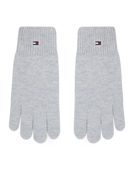 Tommy Hilfiger Rękawiczki Flag AW0AW19131 Szary jasny. Szare rękawiczki TOMMY HILFIGER, bez wzorów, z dzianiny. Za 169,99 zł.