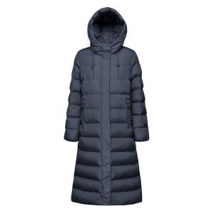 Damska długa kurtka z kapturem Geox Anylla. Niebieskie kurtki Geox, bez wzorów, z puchu, z kapturem. Za 569,99 zł.