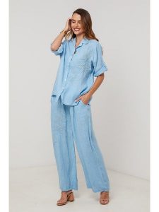 Lin Passion Lniana koszula w kolorze błękitnym rozmiar: 38/40. Niebieskie koszule Lin Passion, bez wzorów, ze lnu, bez kołnierzyka, bez ramiączek. Za 165,99 zł.