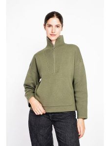 ASSUILI Sweter w kolorze khaki rozmiar: 36. Brązowe swetry oversize Assuili, bez wzorów, bez ramiączek. Za 173,99 zł.