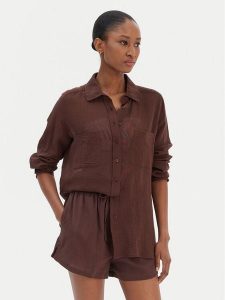 Seafolly Koszula Breeze 55428-TO Brązowy Regular Fit. Brązowe koszule Seafolly, s, bez wzorów, z bawełny, bez kołnierzyka, bez ramiączek. Za 389,99 zł.