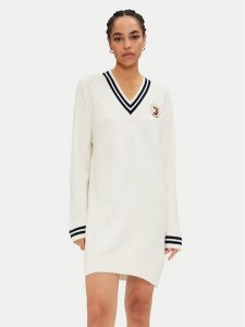 Tommy Jeans Sukienka dzianinowa DW0DW19810 Écru Relaxed Fit. Kombinezony Tommy Jeans, m, bez wzorów, z dzianiny, bez kołnierzyka, bez ramiączek. Za 489,99 zł.