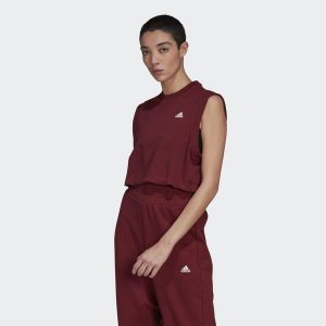 Koszulka damska Adidas Move Studio krótka top bordowa. Czerwone bluzki ADIDAS, xs, bez wzorów, z bawełny, sportowe, bez kołnierzyka, bez ramiączek. Za 92,00 zł.