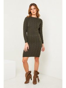 So Cachemire Sukienka "Alavie" w kolorze khaki rozmiar: L. Brązowe sukienki So Cachemire, l, bez wzorów, z wełny, bez kołnierzyka, bez ramiączek, mini. Za 131,74 zł.