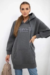 Bluza ocieplana z haftowanym napisem oversize grafitowa. Szare bluzy KESI, l, bez wzorów, z bawełny, bez kaptura. Za 238,37 zł.