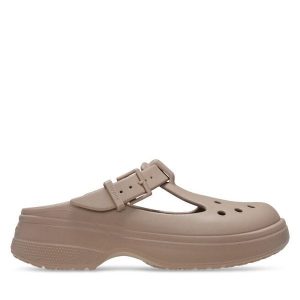Klapki Crocs. Brązowe klapki Crocs, bez wzorów, bez obcasa. Za 159,99 zł.
