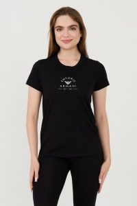 EMPORIO ARMANI Czarny t-shirt Uni Logo Printe. Czarne t-shirty Emporio Armani, xs, bez wzorów, bez kołnierzyka, bez ramiączek. W wyprzedaży za 178,99 zł.
