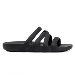 Klapki damskie Crocs Splash Strappy Sandal. Czarne klapki Crocs, bez wzorów, z materiału, bez obcasa. Za 275,00 zł.