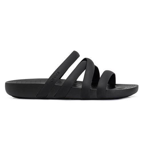 Klapki damskie Crocs Splash Strappy Sandal. Czarne klapki Crocs, bez wzorów, z materiału, bez obcasa. Za 255,00 zł.
