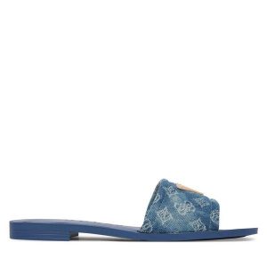 Klapki Guess. Niebieskie klapki Guess, z aplikacjami, bez obcasa. Za 162,99 zł.