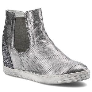Srebrne Sneakersy Damskie Karino Modne Obuwie. Szare botki Karino, ze skóry, bez obcasa, na koturnie, bez zapięcia. Za 289,00 zł.