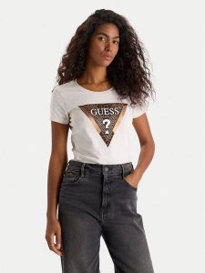 Guess T-Shirt W5BI28 J1314 Biały Slim Fit. Białe t-shirty Guess, s, z aplikacjami, z bawełny, bez kołnierzyka, bez ramiączek. Za 239,99 zł.
