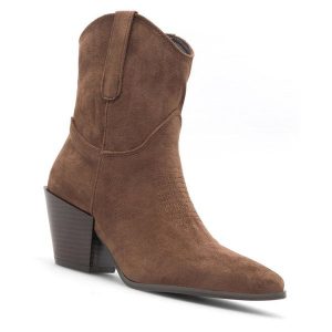 Kowbojki Jenny Fairy. Brązowe botki Jenny Fairy, bez wzorów, bez obcasa, na słupku, bez zapięcia. Za 95,99 zł.
