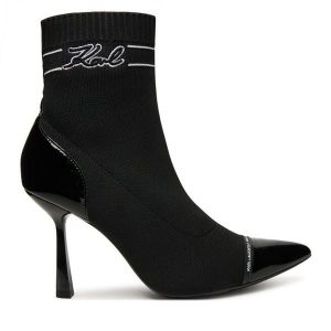 Botki KARL LAGERFELD. Czarne botki KARL LAGERFELD, bez wzorów, bez obcasa, na szpilce, bez zapięcia. Za 569,99 zł.
