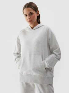 4F Bluza dresowa nierozpinana z kapturem damska - szara M. Szare bluzy 4f, l, bez wzorów, z bawełny, z kapturem. W wyprzedaży za 79,99 zł.